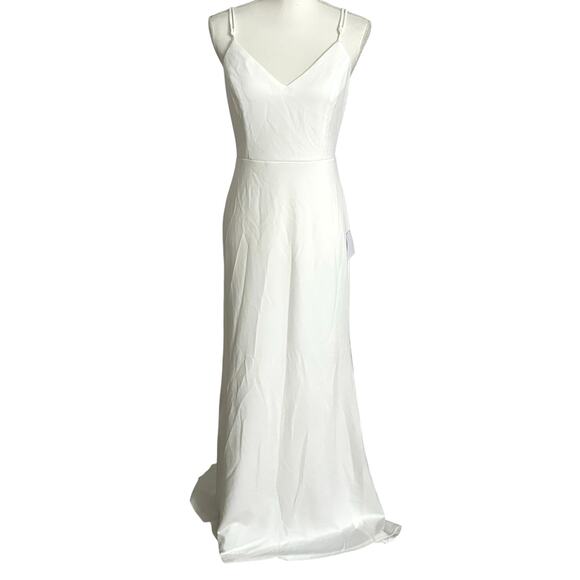 LULUS Elegant White Crepe‎ Mermaid Dress Minimalist Gown Button-Back Detail-Sz M - Picture 2 of 9